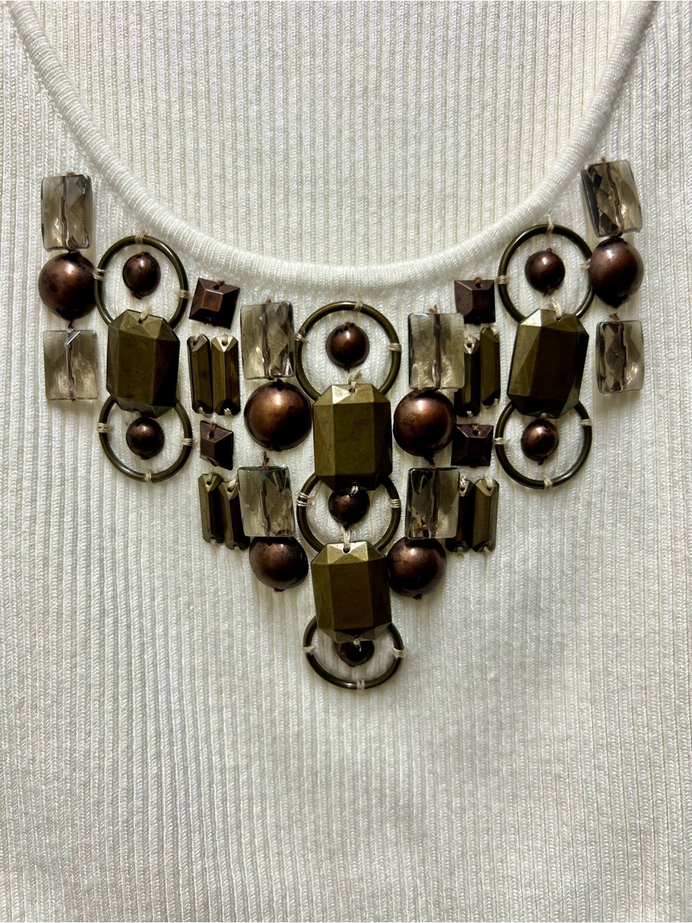 Ruby Rd. Ivory Ribbed Tank with Beaded Bib Necklace - Picture 3 of 5